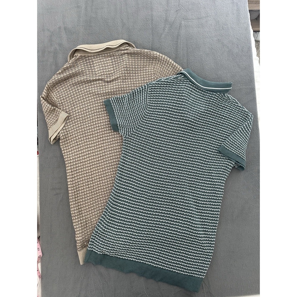 LOT of 2 - HOLLISTER OPEN STITCH TIPPED SWEATER POLO MENs Sz SM BEIGE GREEN 0089 - Picture 5 of 5